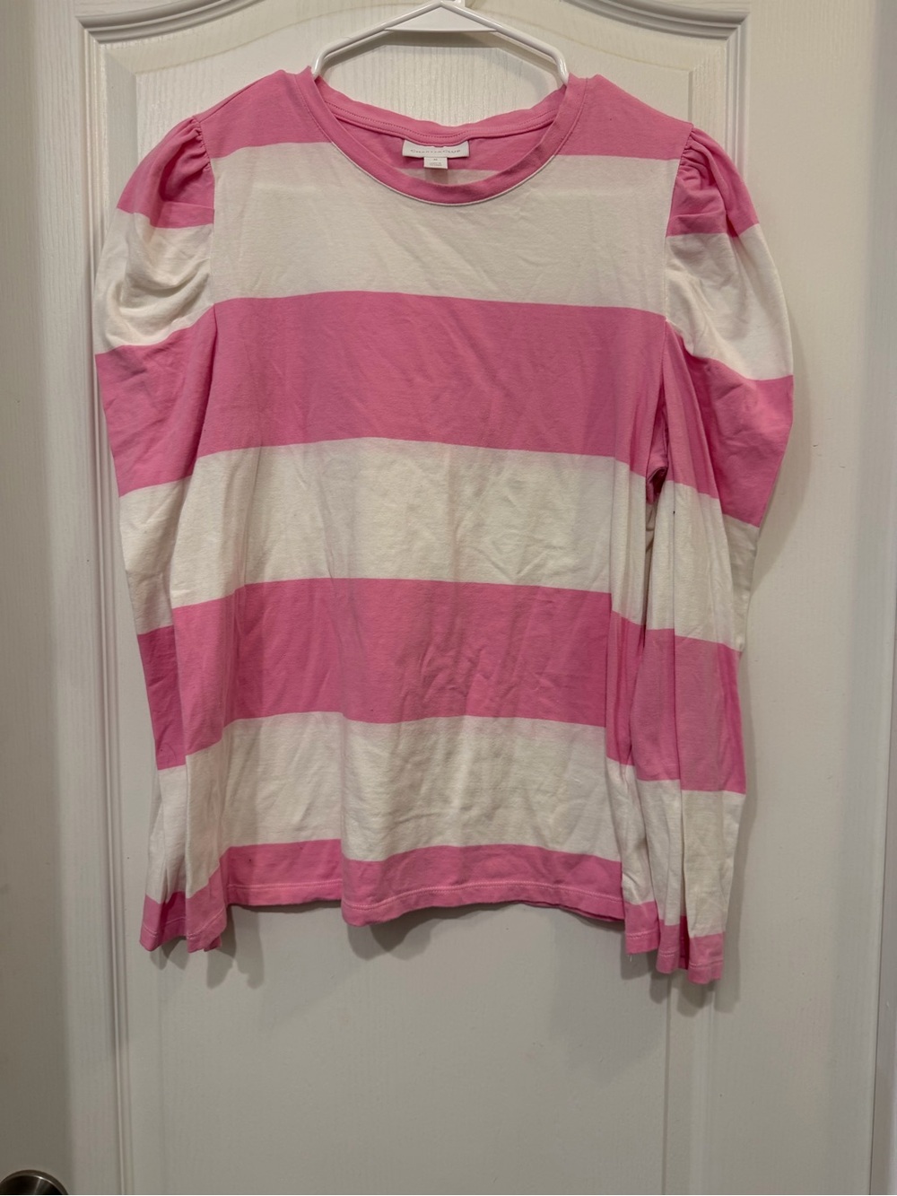 Charter Club Pink and White Wide-Stripe Long Sleeve Tee
